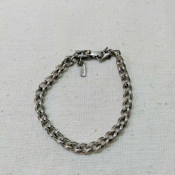 Monet Etched Curb Chain Silver Tone Bracelet